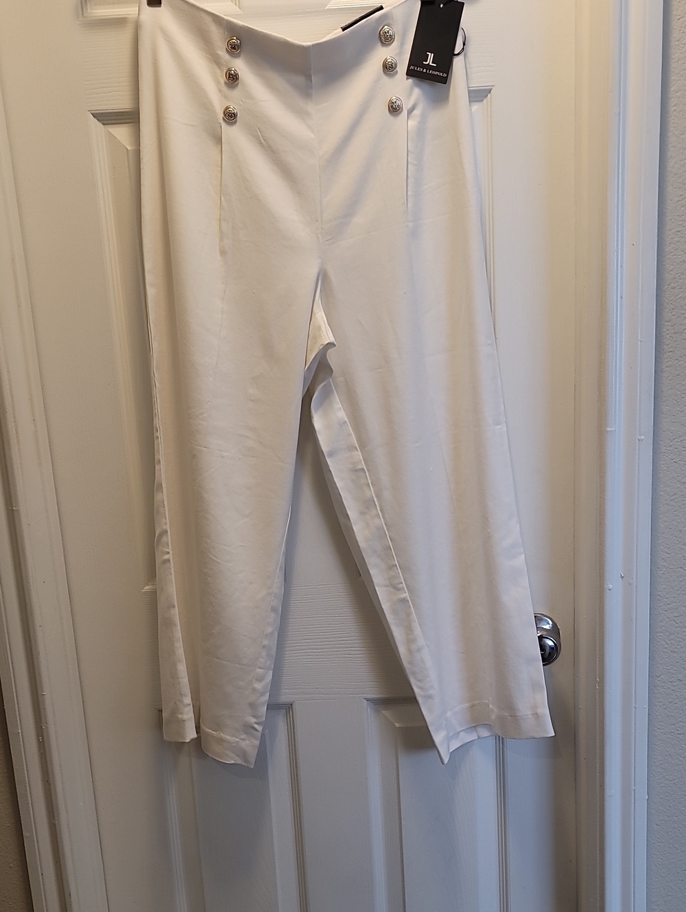 Jules And Leopold White Pull On Wide Leg Crop Pants SZ Large Nwt